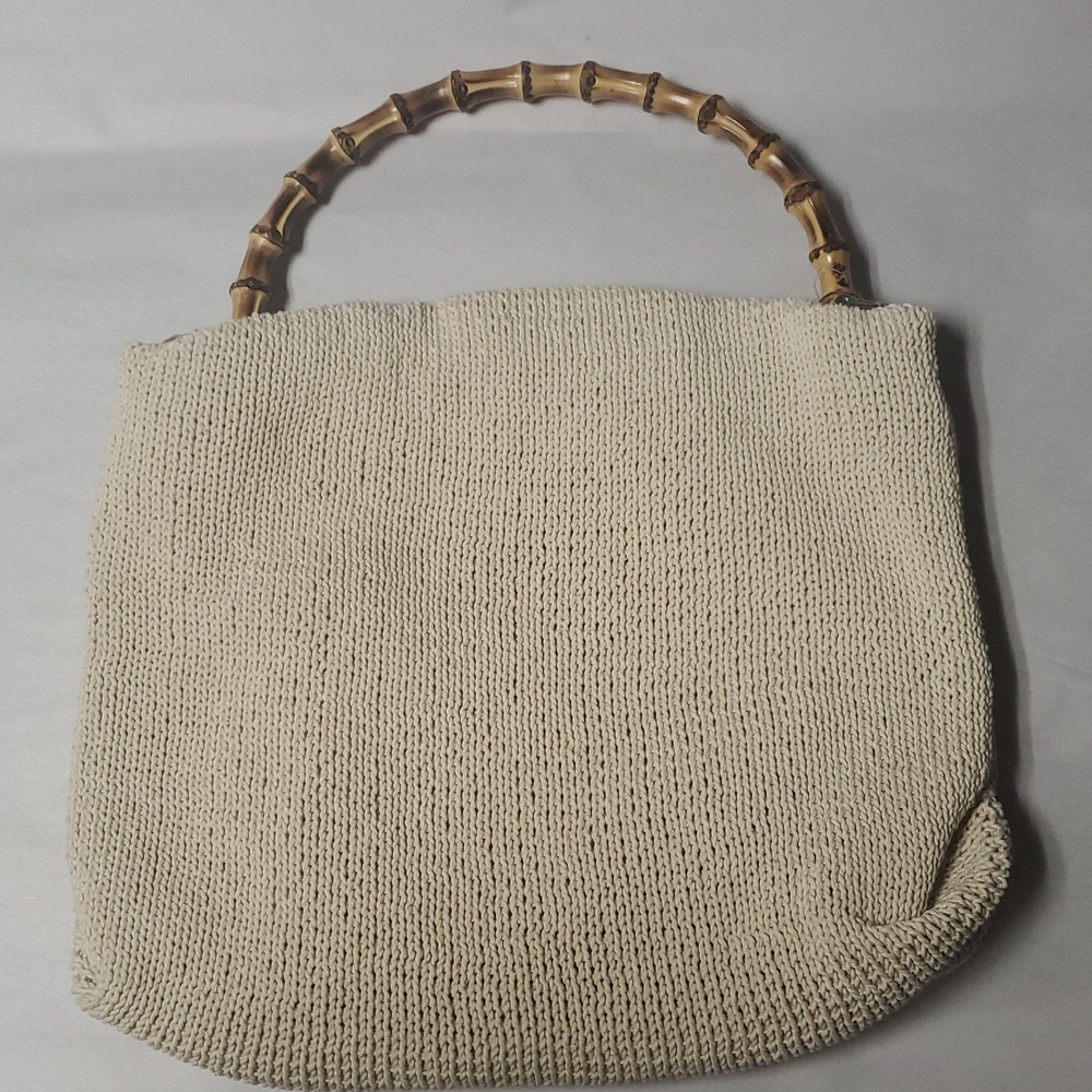 Vintage Eximious Of London Knit Crochet Hand Bag With Bamboo Handle BoHo